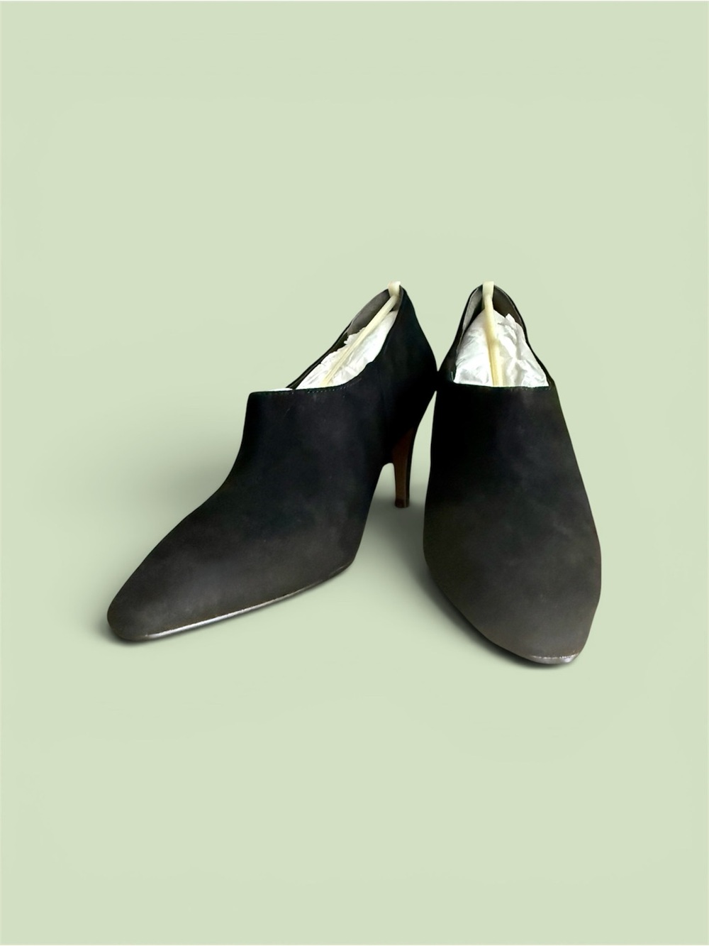 Linea Paolo Simone Black Kid Suede Booties Tapered Heel Pull On Style Size 10
